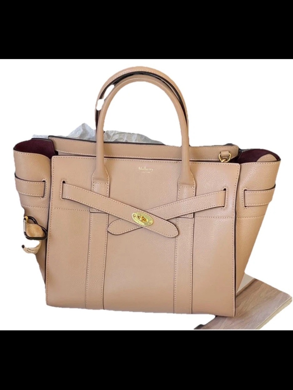 Mulberry Tan Leather Tote with Gold Hardware